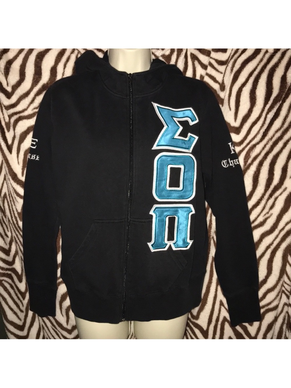 Sport-Tek custom Black medium Zip-Up Hoodie with Teal & white Lettering